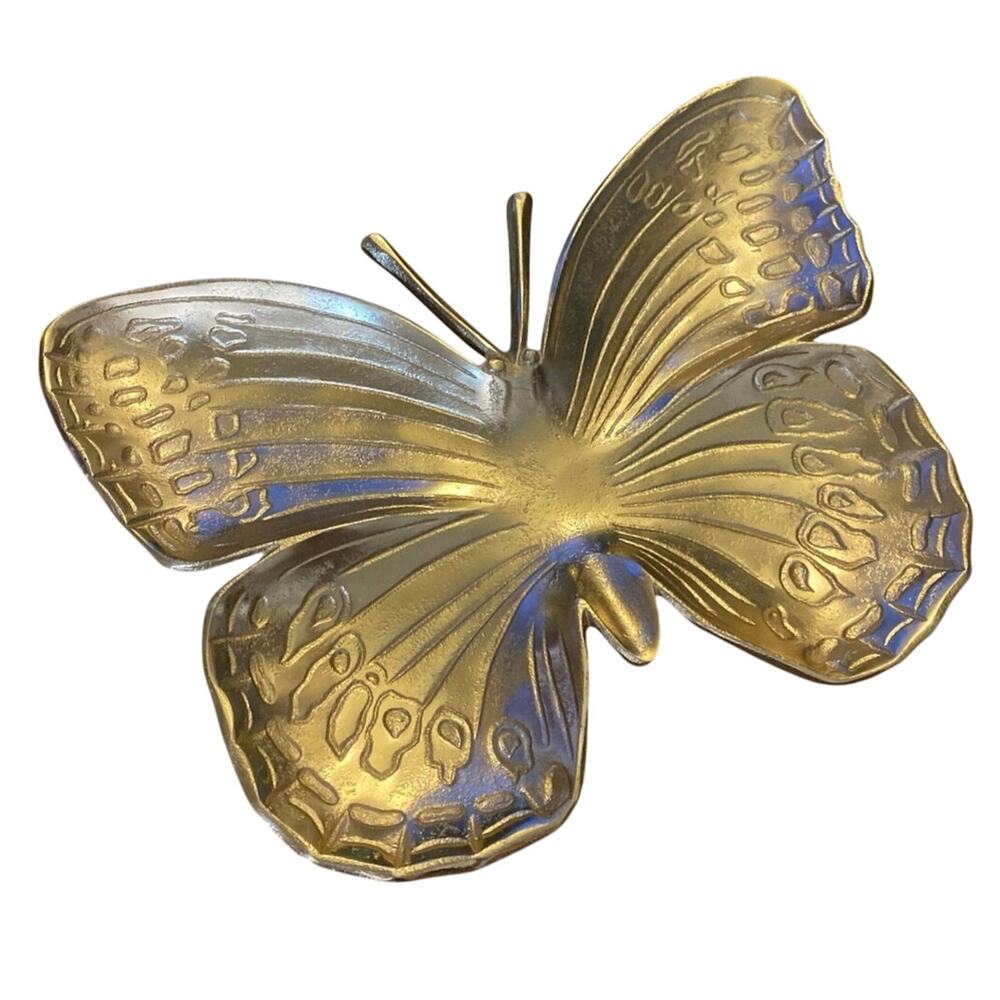 Large Butterfly Gold Tone Tray Decor Trinket Keys Wallet metallic TuesdayMorning